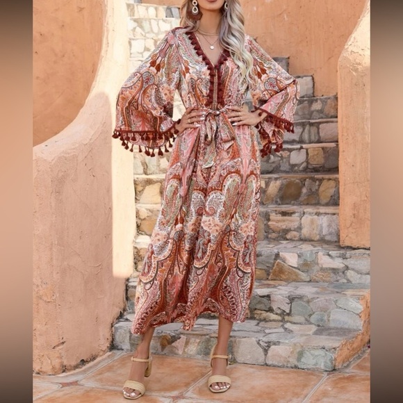 Boho paisley print tassel trim maxi dress - Picture 6 of 6